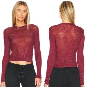 NWT Free People H2O Crewneck Pullover Semisheer Knit Sweater Raw Garnet